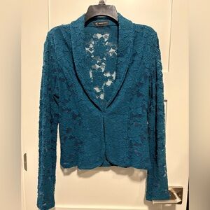 Women’s INC International Concepts Lace Teal Jewel Tone Blazer Size Small